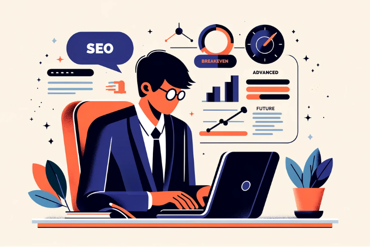 Graphic illustration of a business person calculating SEO ROI